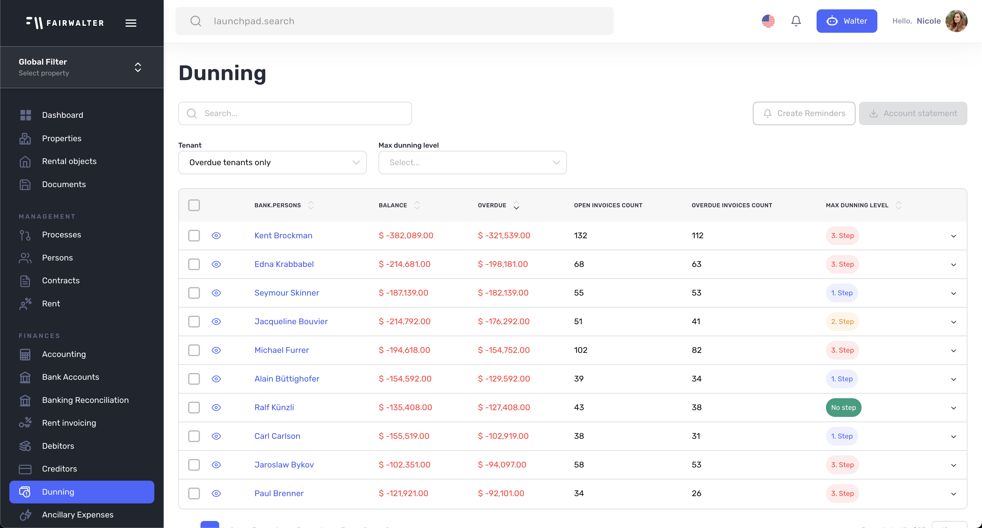 Dunning timeline UI